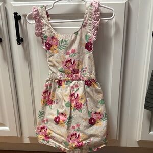 Ruffle Butts Cream Floral Romper with Pink Ruffle Straps